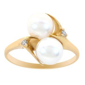7mm Freshwater Pearls and Diamond Accent Ring 14K Yellow Gold